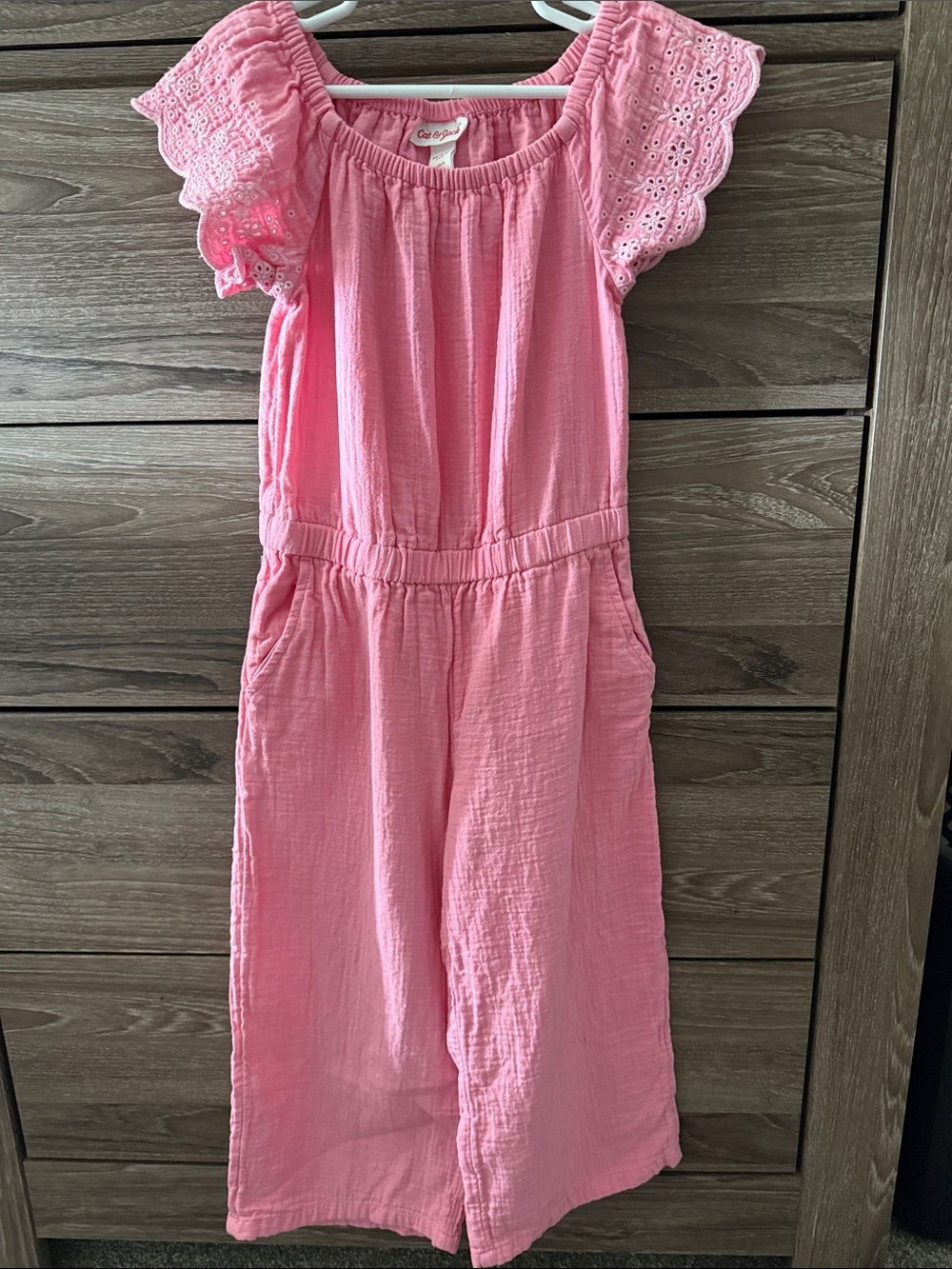 Cat & Jack Pink Eyelet-Sleeve Cotton Romper
